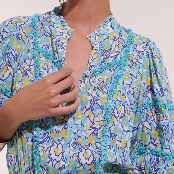 NWT Poupette St Barth Amanda turquoise graffiti mini dress size S - Picture 3 of 3